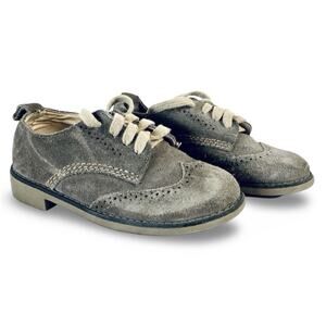 Boys Gray Wing Tip Oxford Shoes w/ Tan Laces & Sole